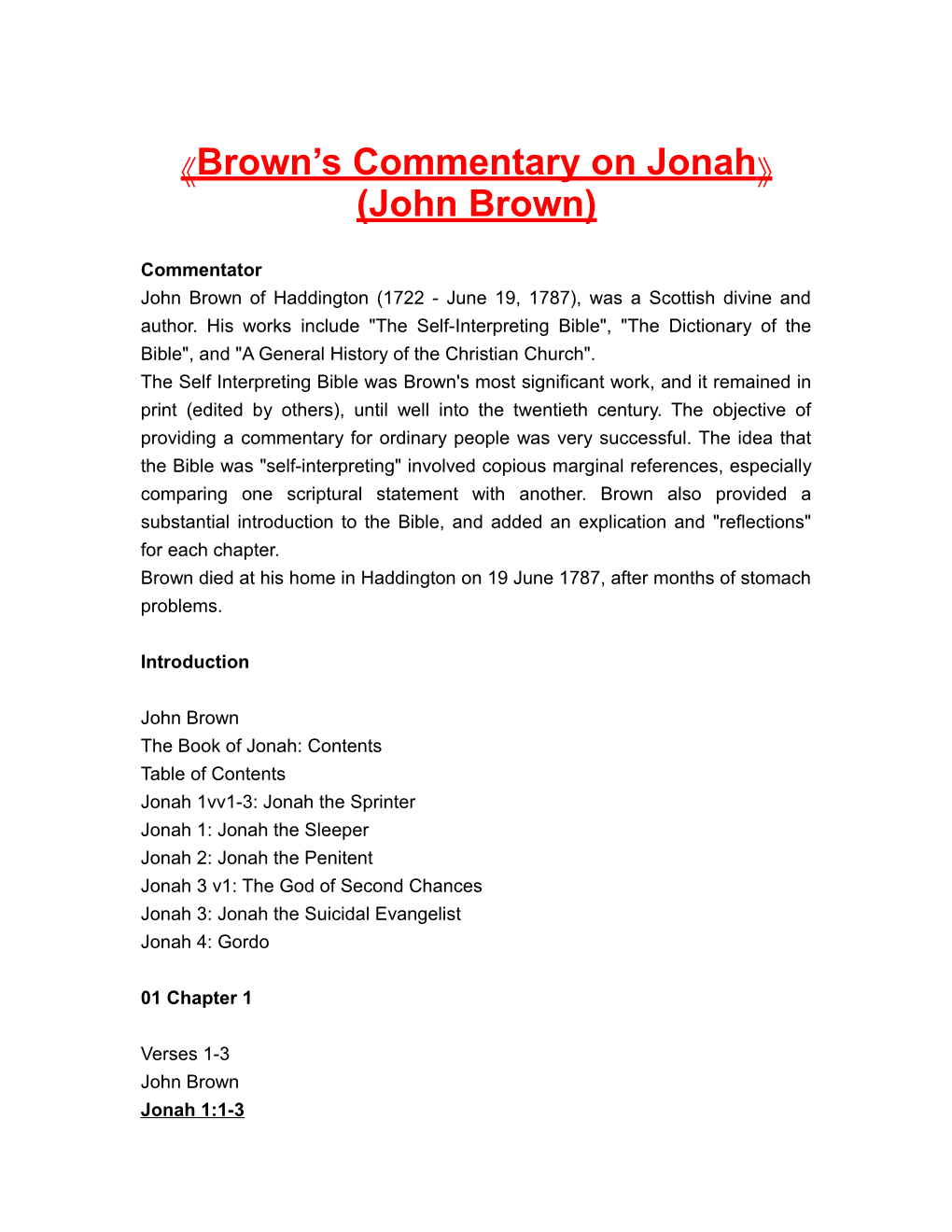 Brown S Commentary on Jonah (John Brown)