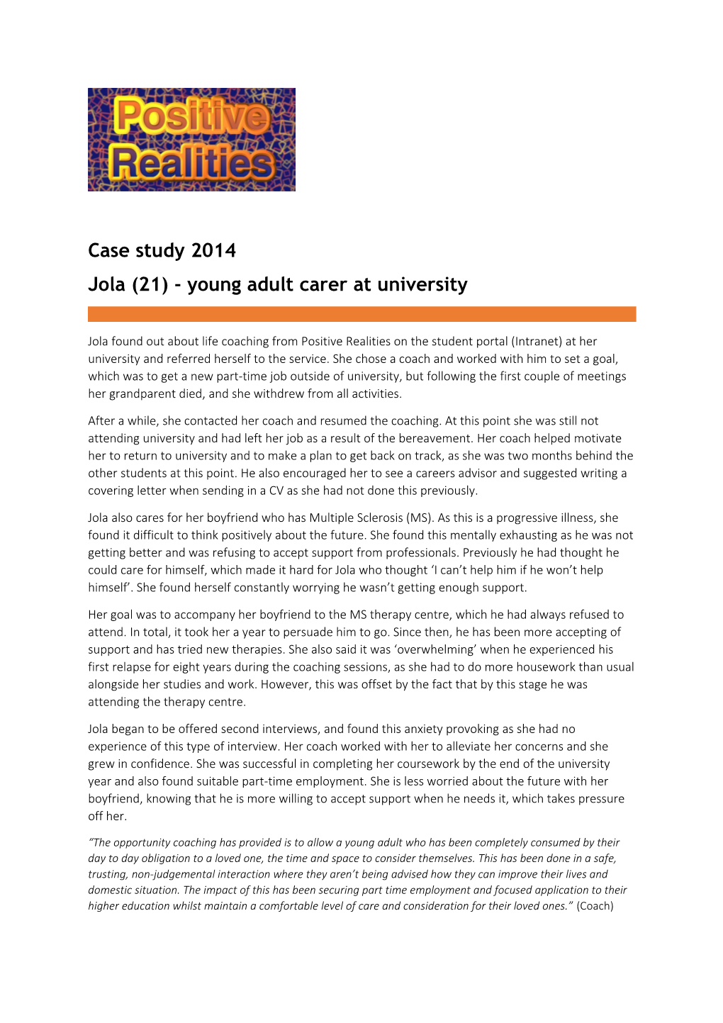 Jola (21) - Young Adult Carer at University