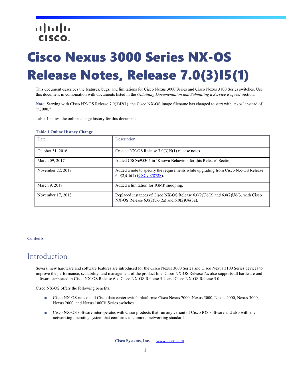 Cisco Nexus 3000 Series NX-OS Release Notes, Release 7.0(3)I5(1)