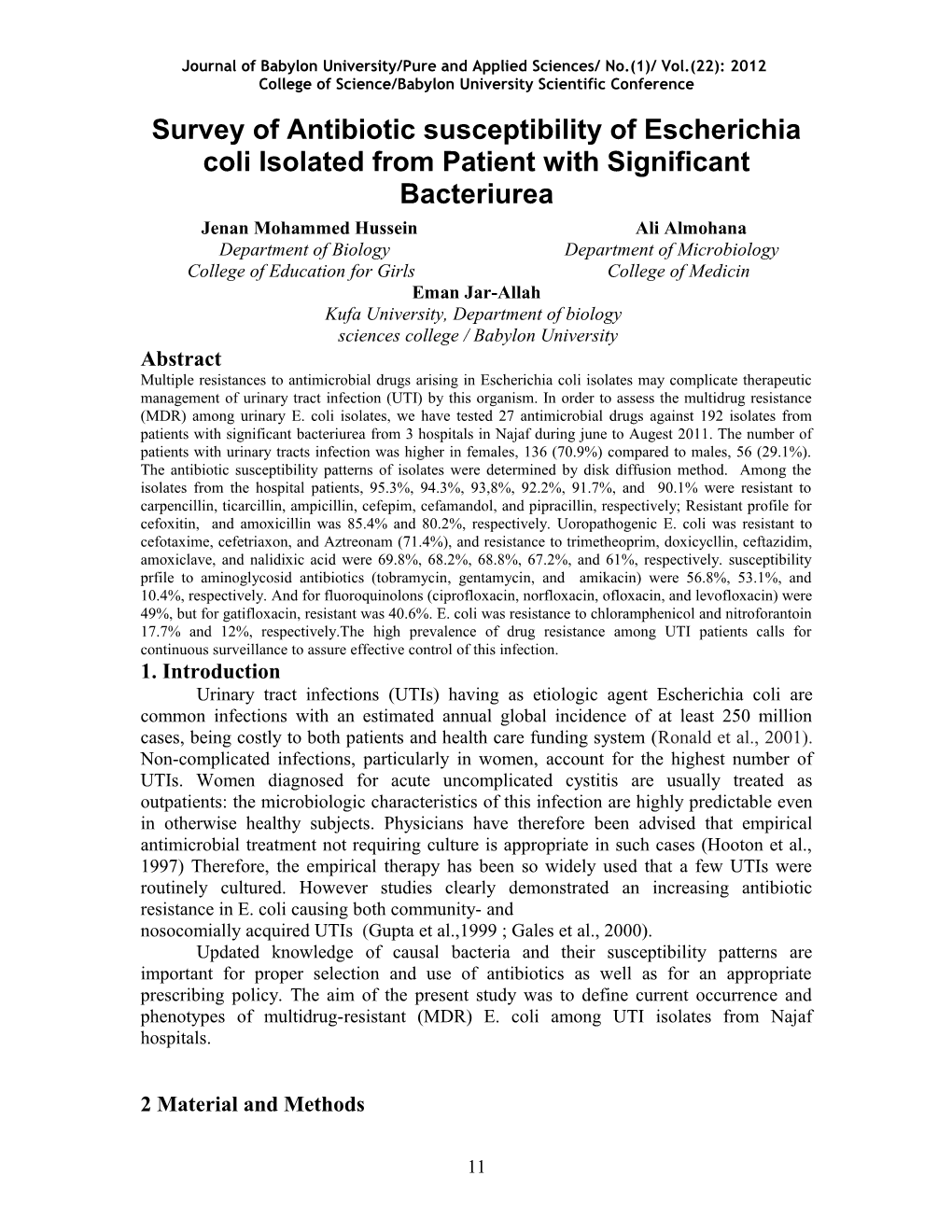 Journal of Babylon University/Pure and Applied Sciences/ No.(1)/ Vol.(22): 2012