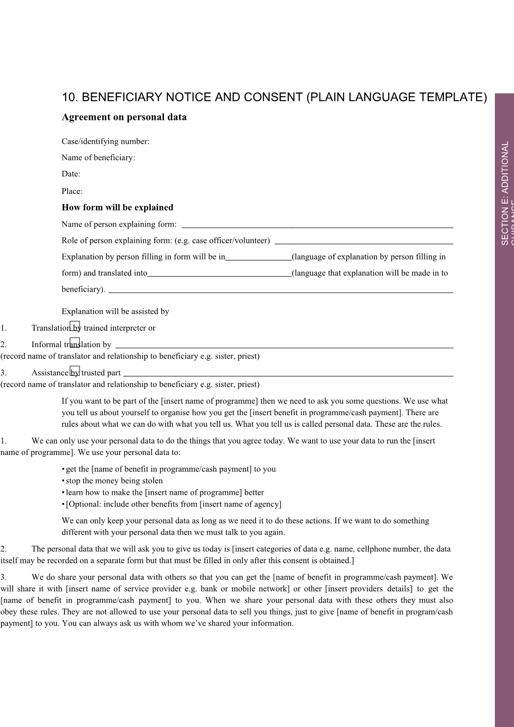 10. Beneficiary Notice and Consent (Plain Language Template)