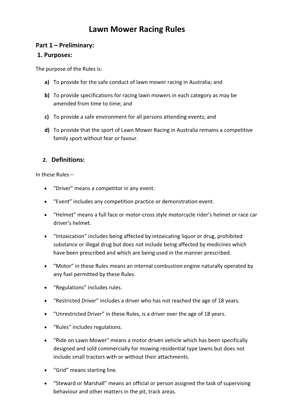 Lawn Mower Racing Rules