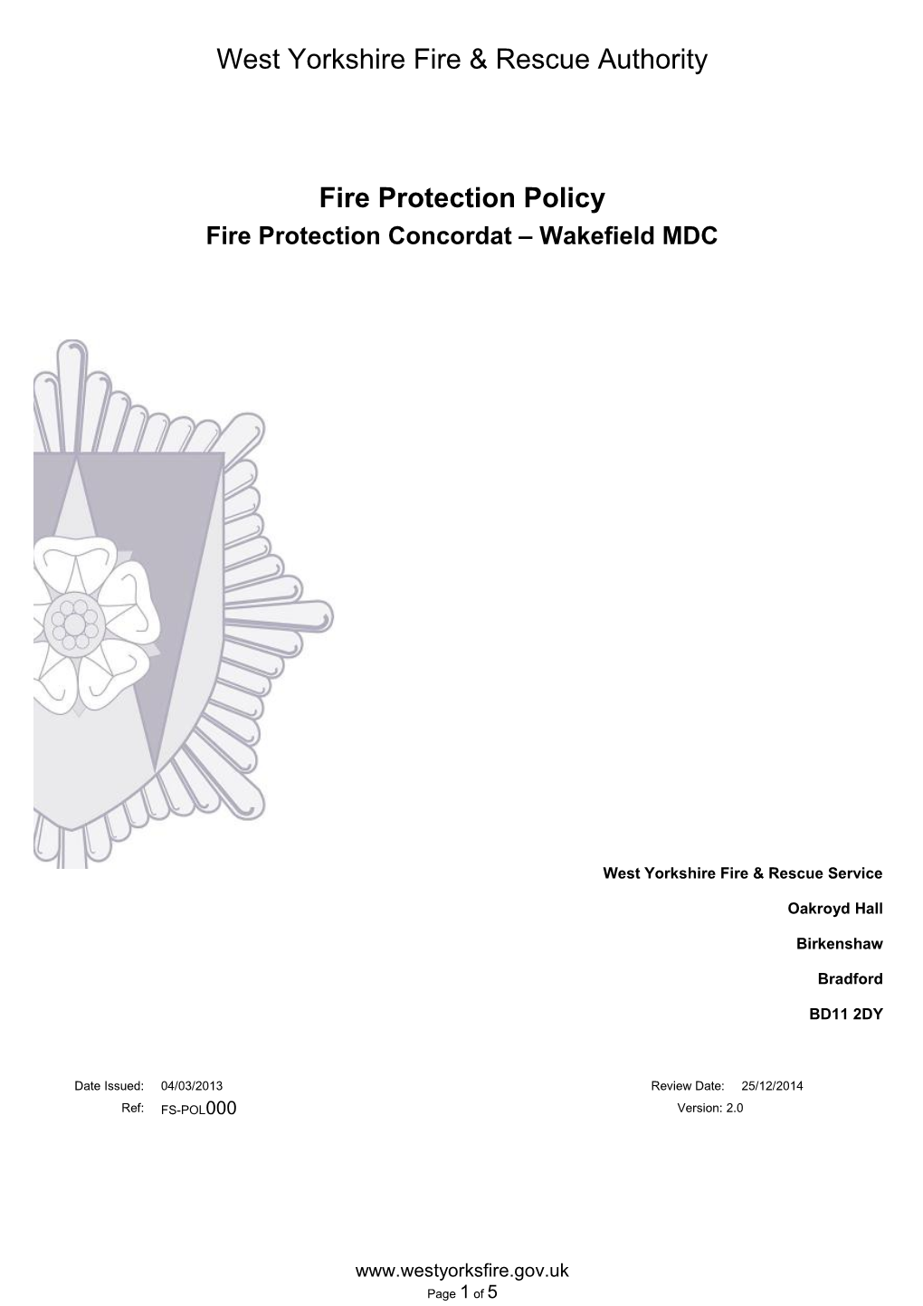 Fire Protection Concordat Wakefield MDC