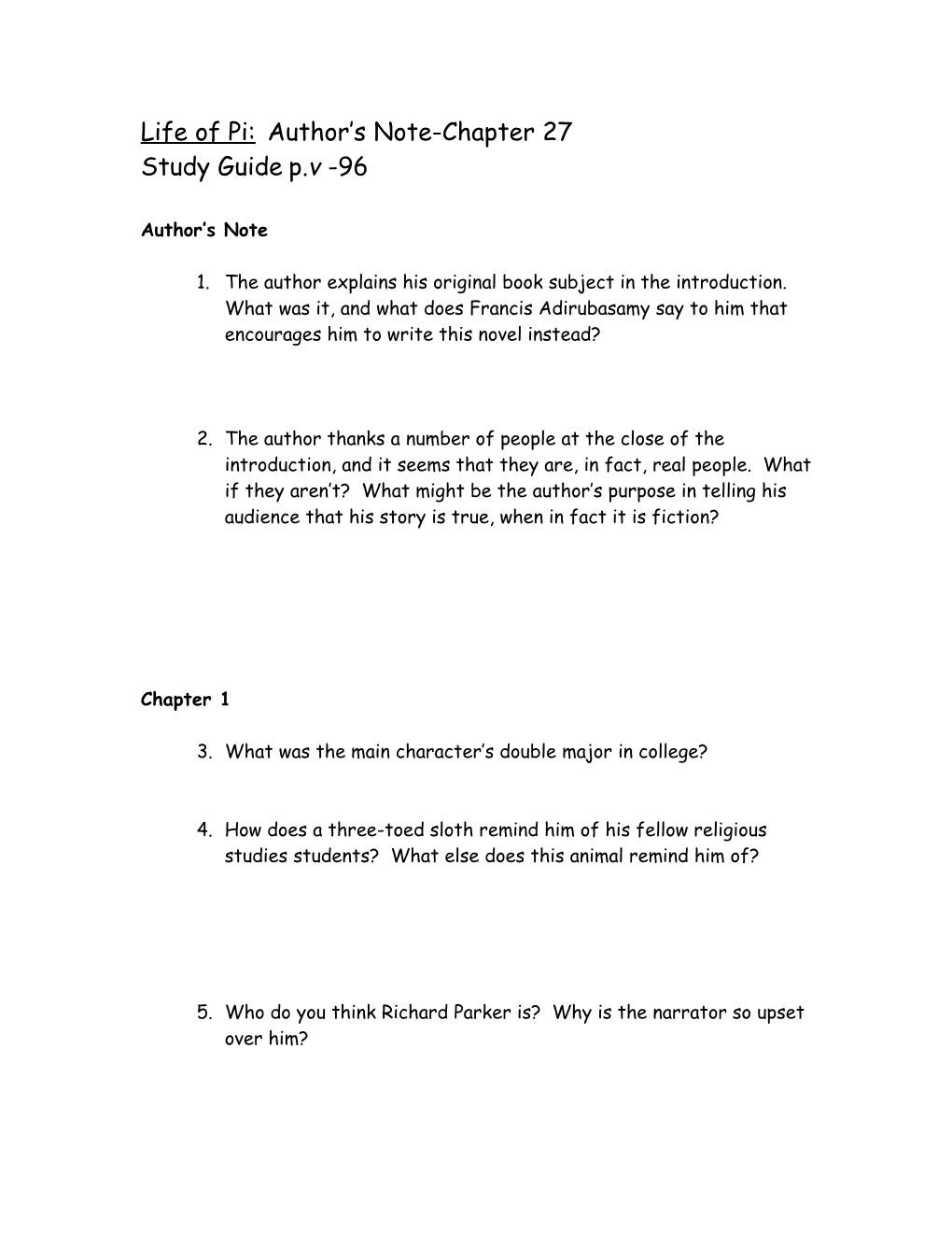 Life of Pi Study Guide Author S Note-Chapter 25