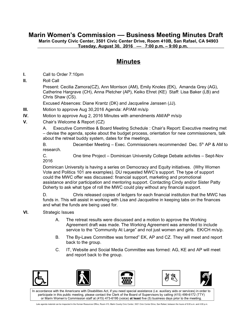 Marin Women S Commission Business Meeting Agenda