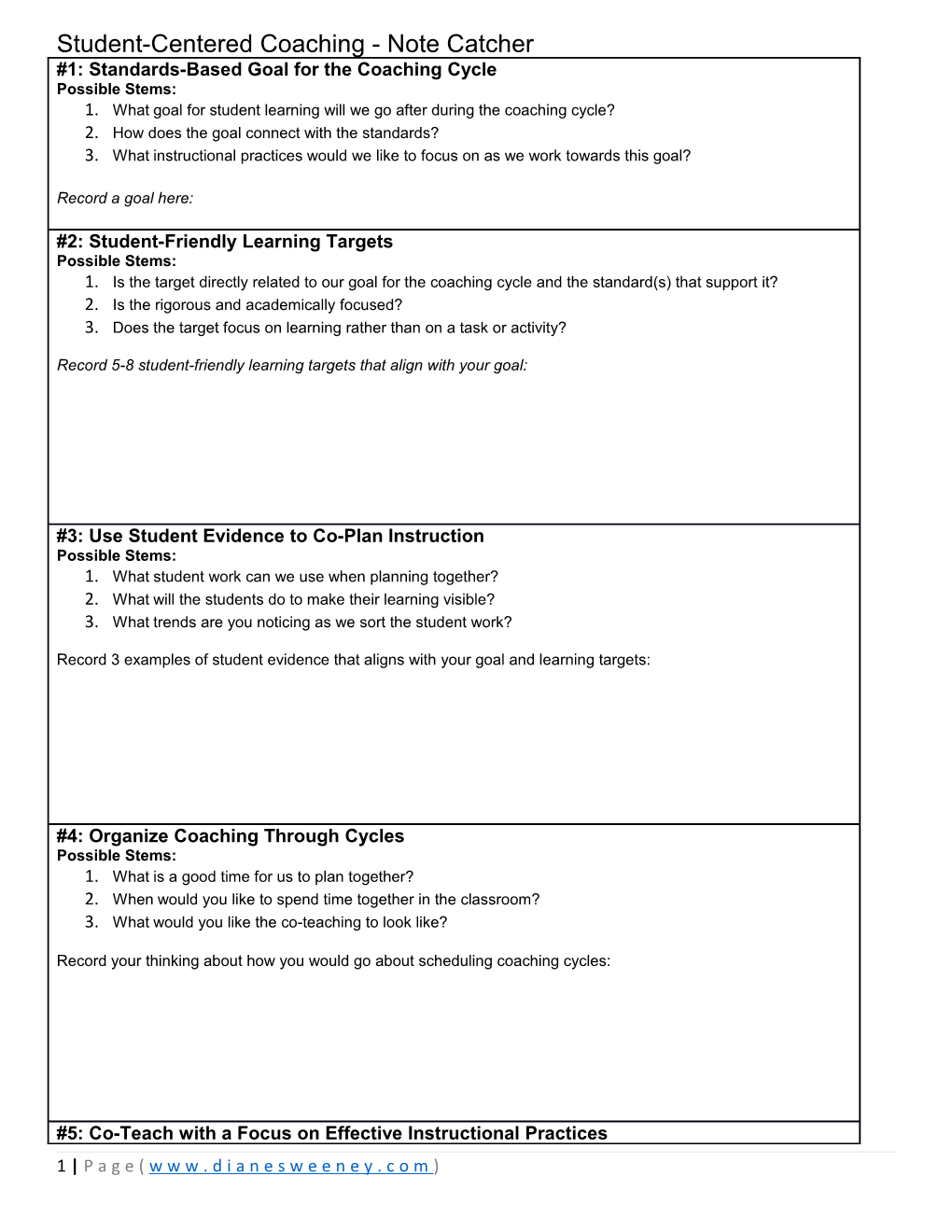 Student-Centered Coaching - Note Catcher