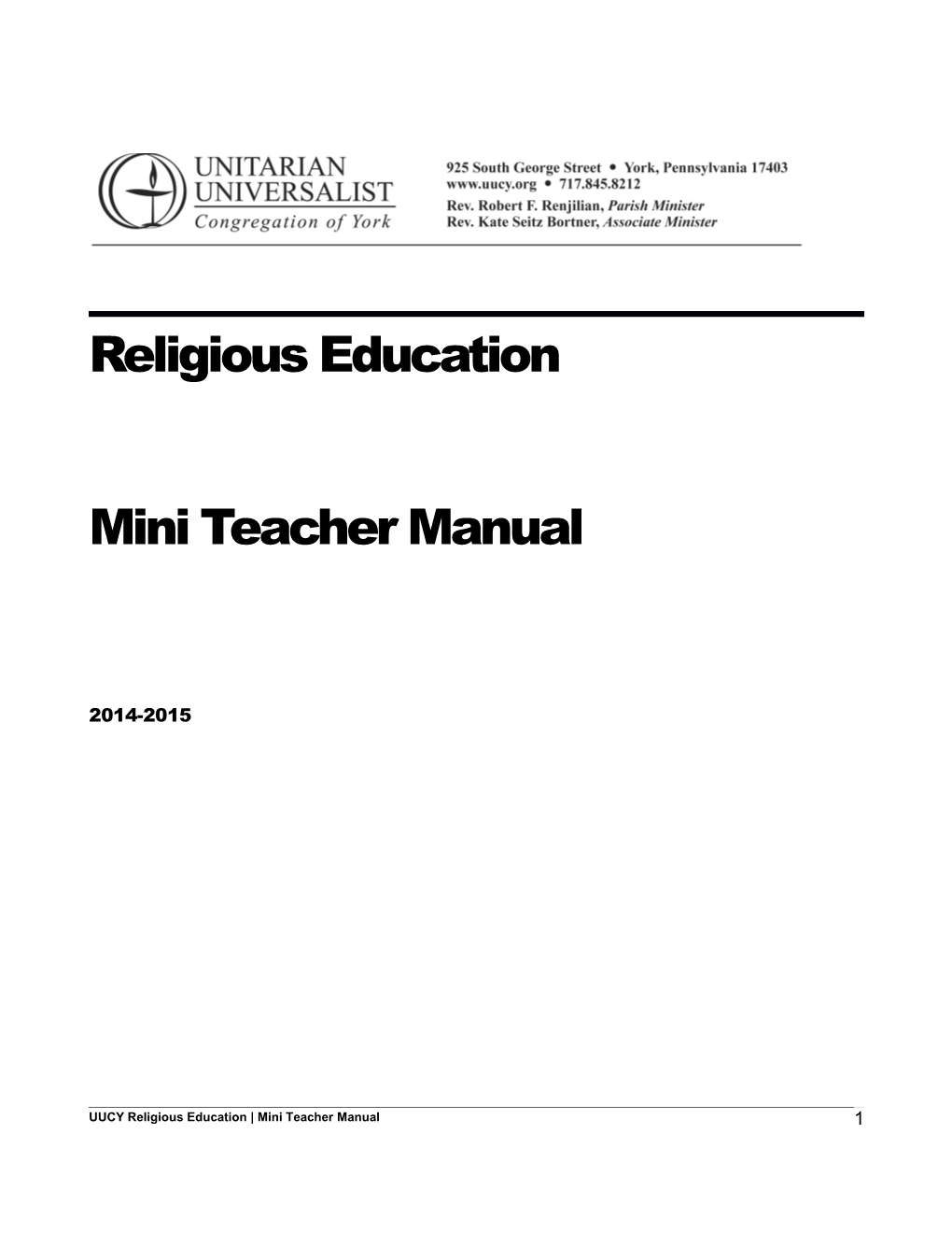 Religious Education Mini Teacher Manual