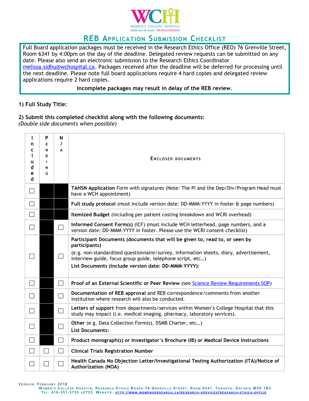 REB Application Submission Checklist