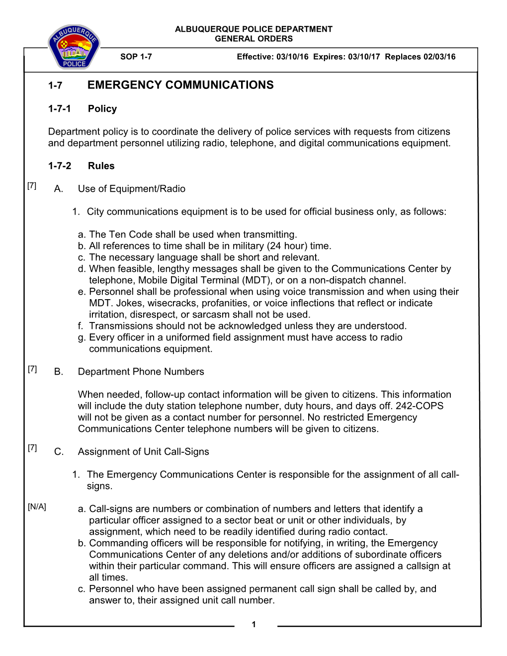 1-7 Emergency Communications
