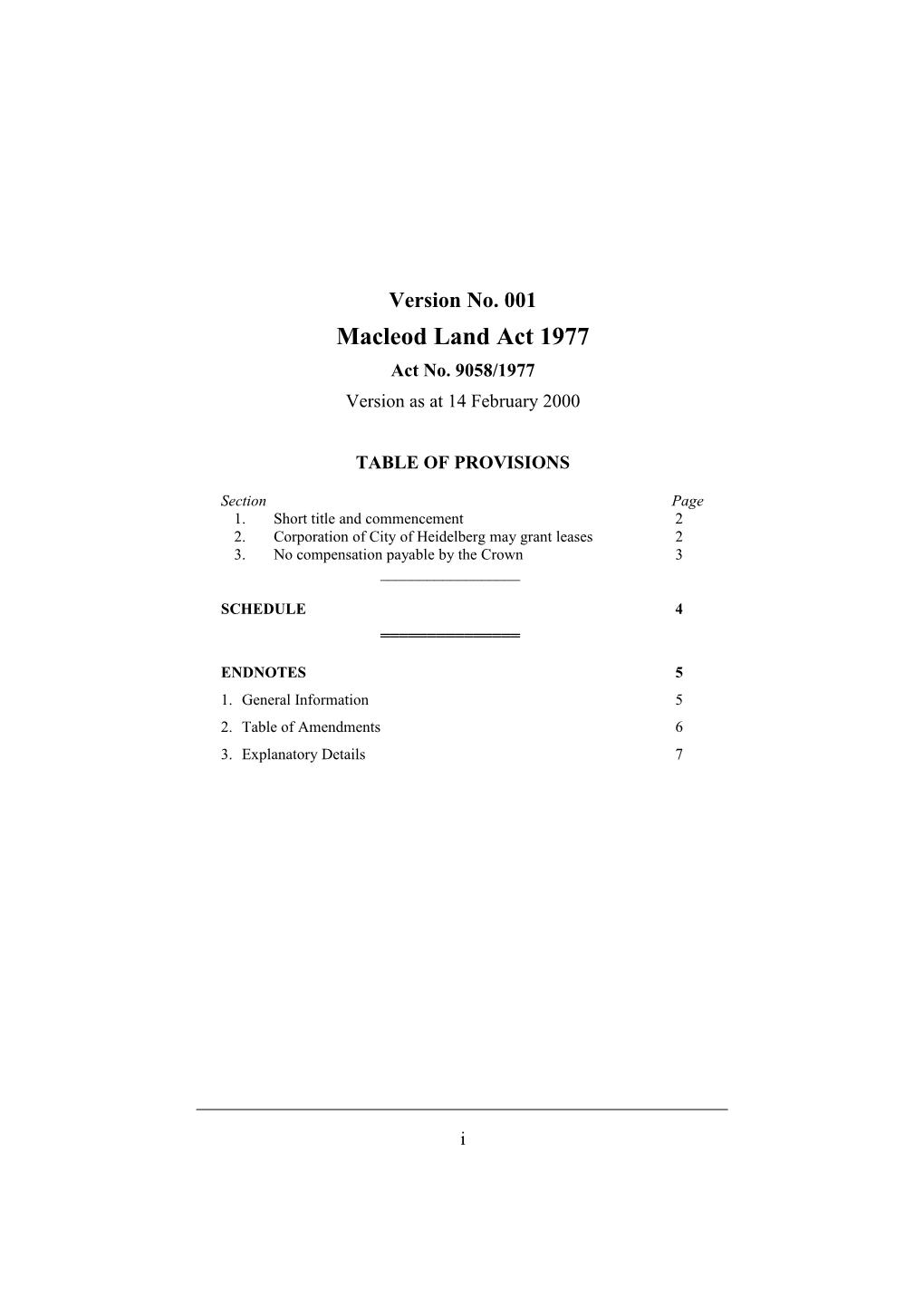 Macleod Land Act 1977