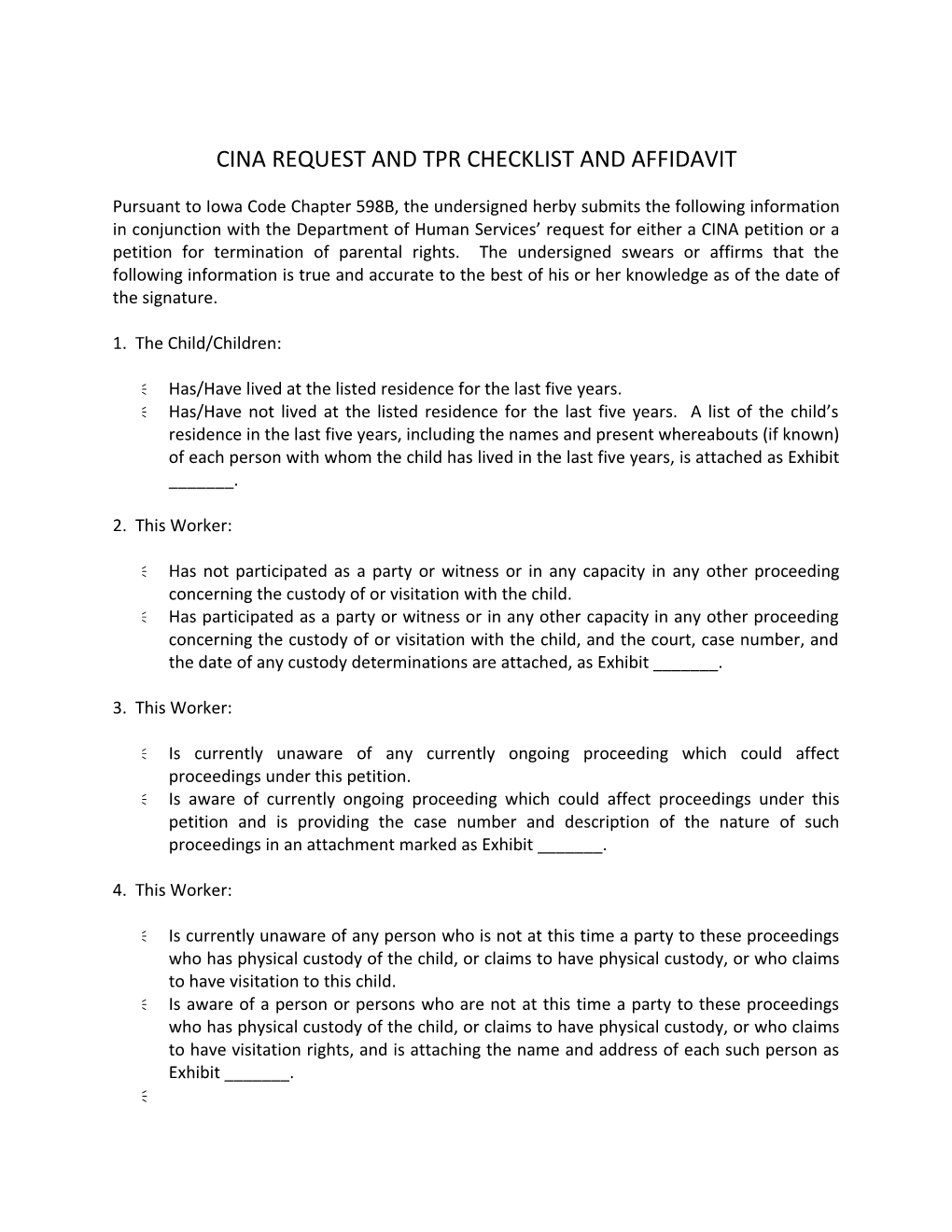 Cina Request and Tpr Checklist and Affidavit