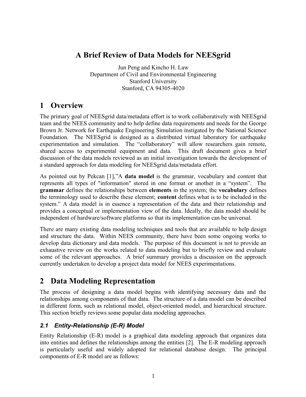 Summary Review of Data Models
