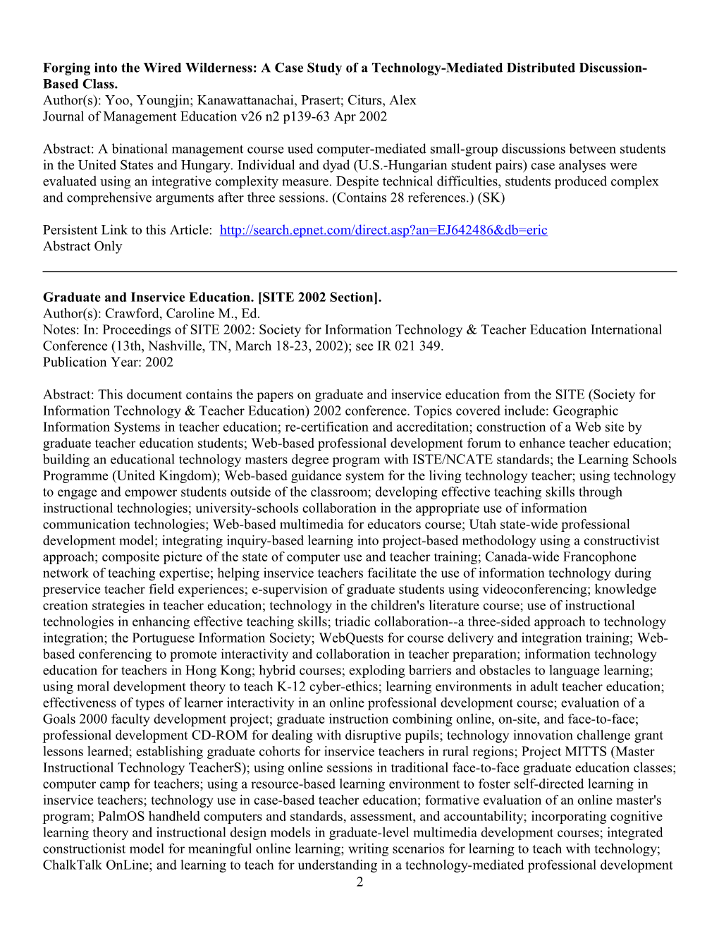 Computer Mediated Consultation Articles from EBSCO Searches