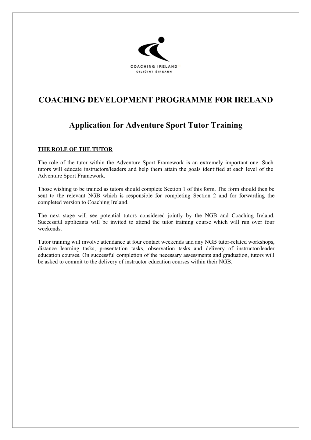Coaching Development Programme for Ireland