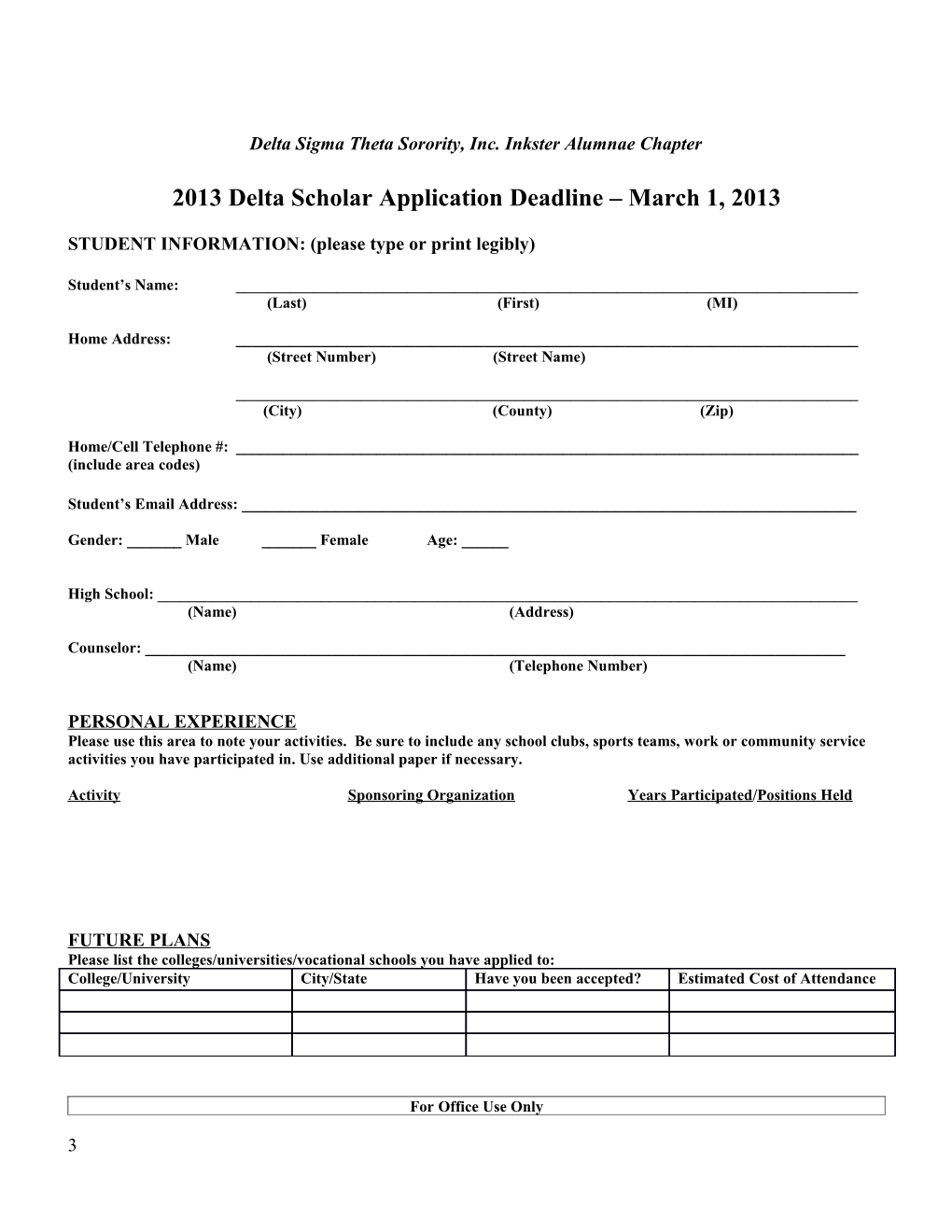 2008 Delta Scholar Application Packet