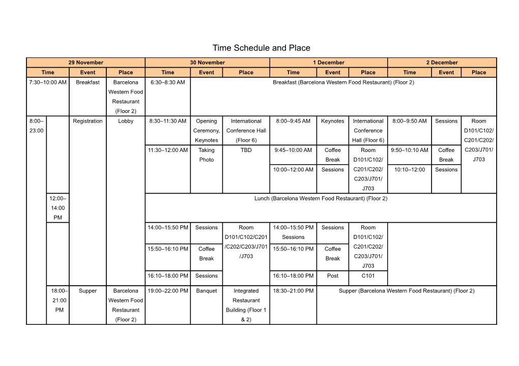 Time Schedule and Place