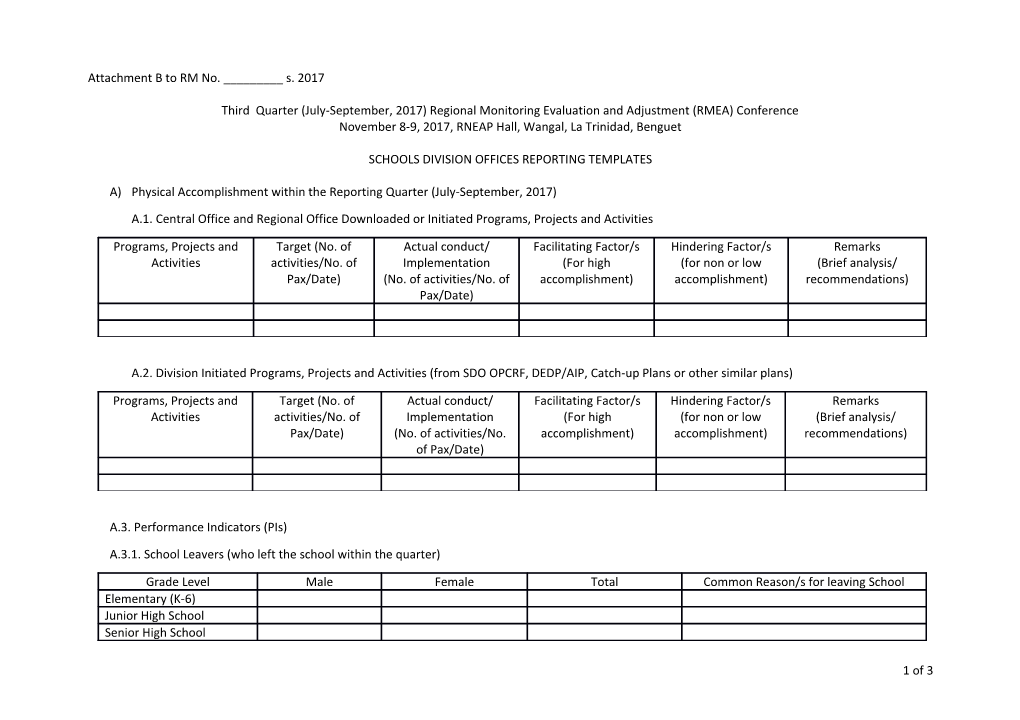 Third Quarter (July-September, 2017) Regional Monitoring Evaluation and Adjustment (RMEA)