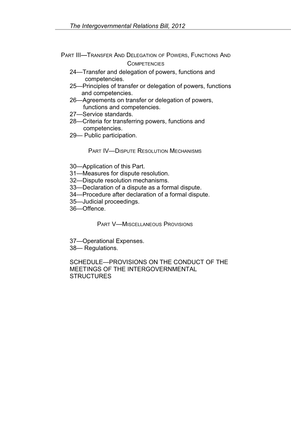 The Intergovernmental Relations Bill, 2012
