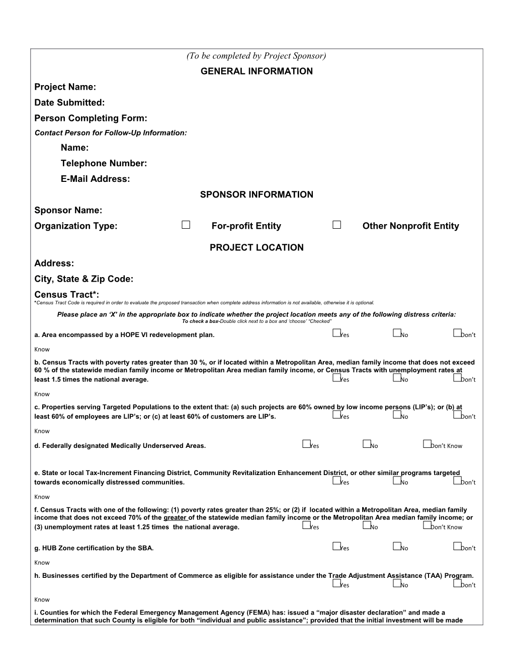City of Indianapolis New Markets Tax Creditspre-Application Intakeform Page 1 of 6