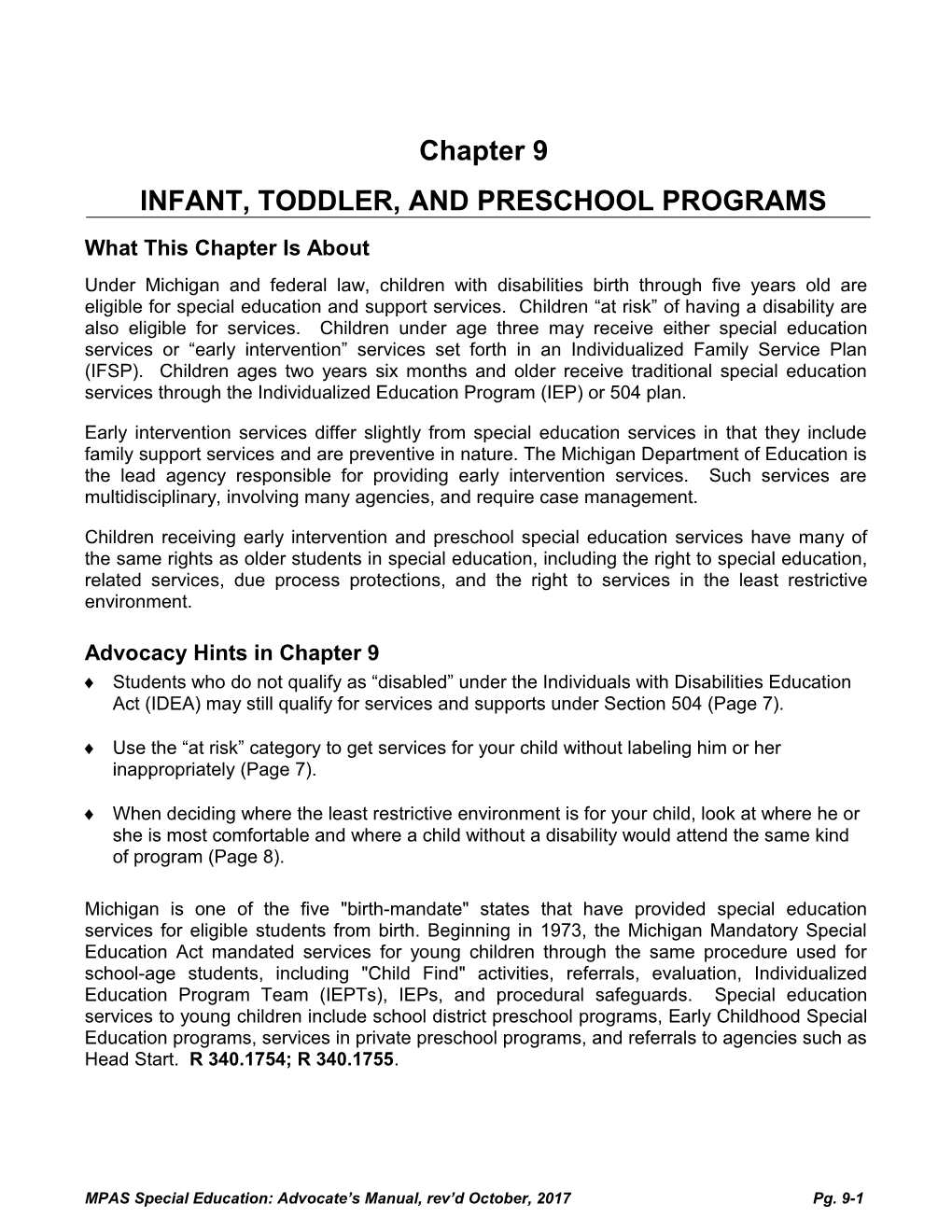 Infant, Toddler, and Preschool Programs
