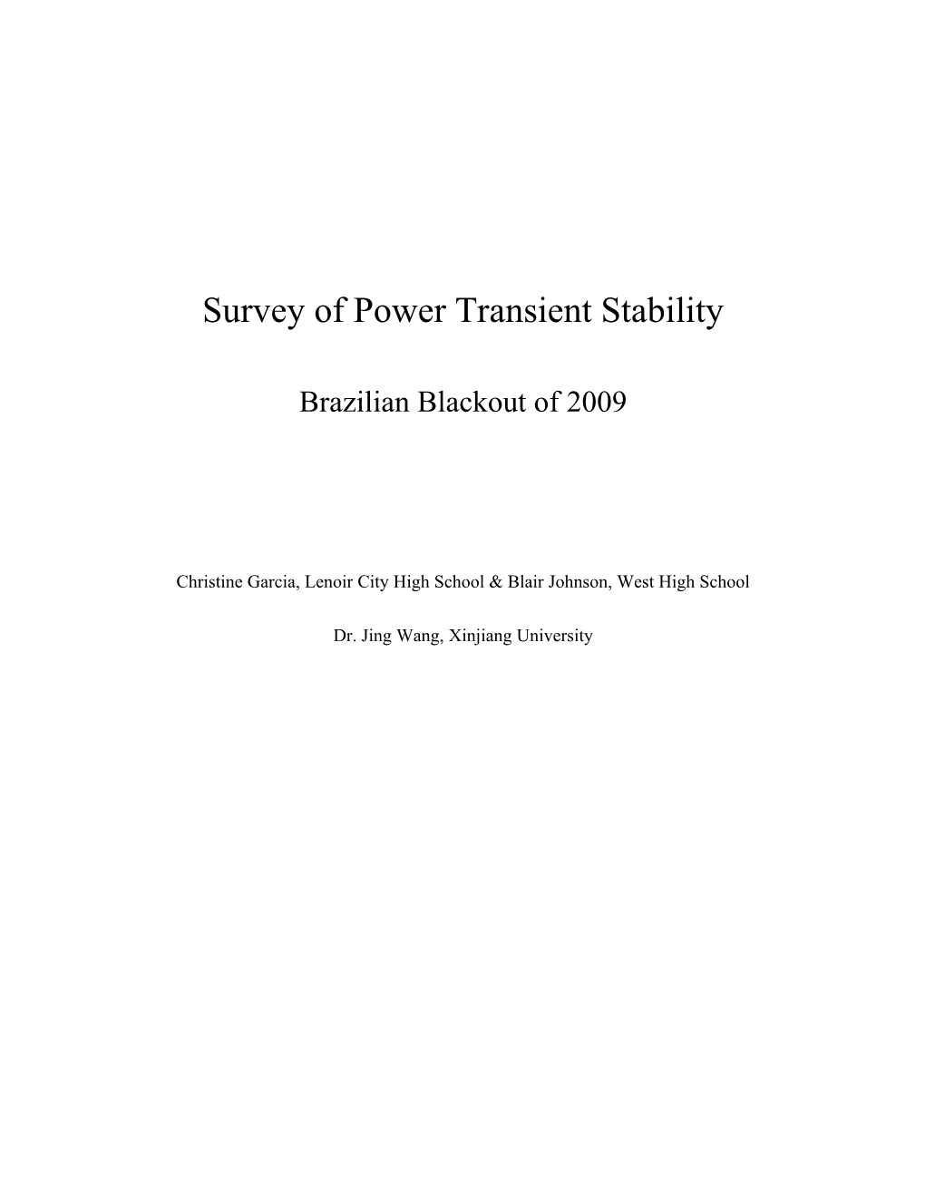 Survey of Power Transient Stability