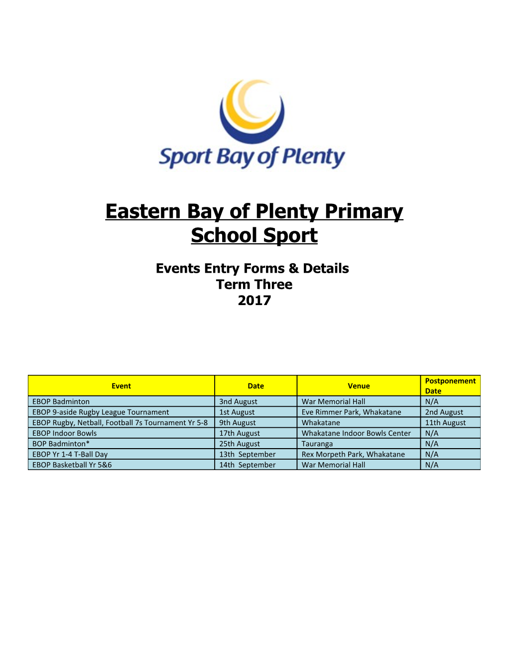 Eastern Bay of Plenty Primary School Sport