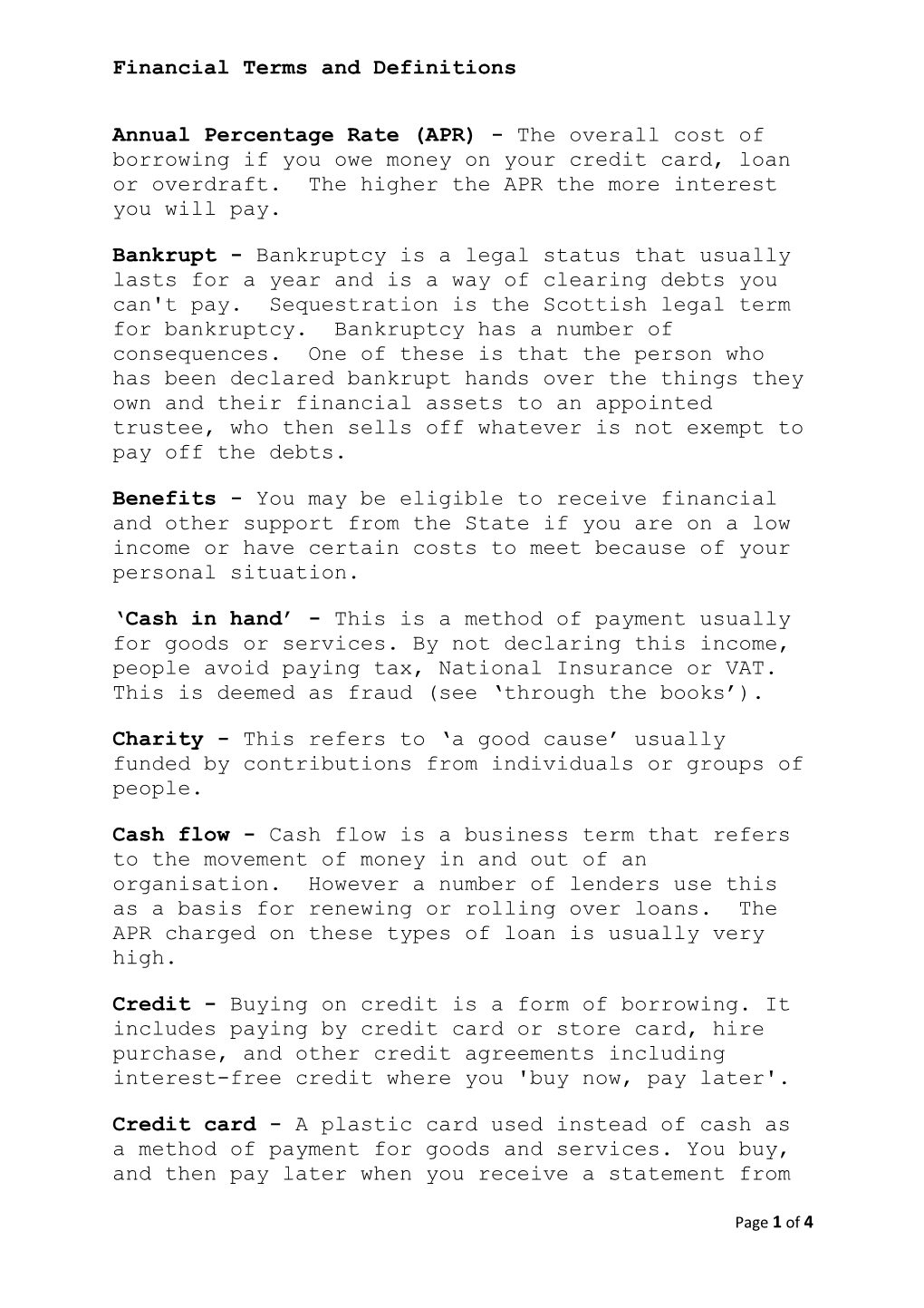 Financial Terms and Definitions