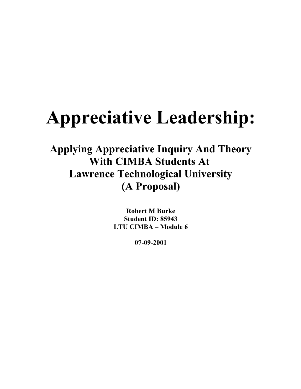 Applying Appreciative Inquiry and Theory with CIMBA Students At
