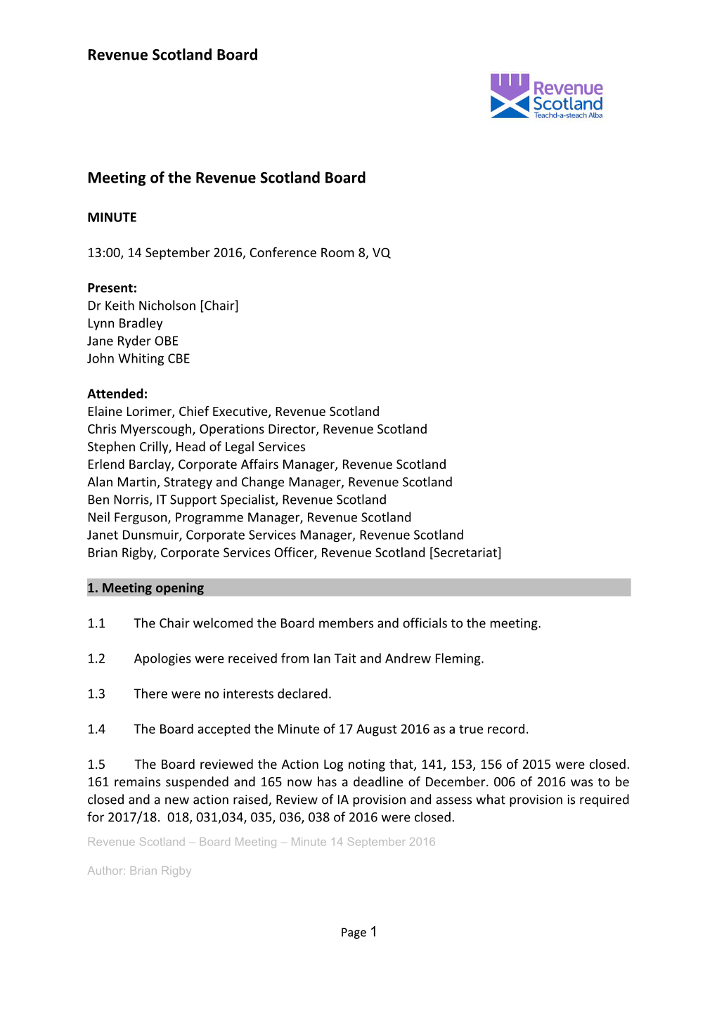 Meeting of the Revenue Scotland Board