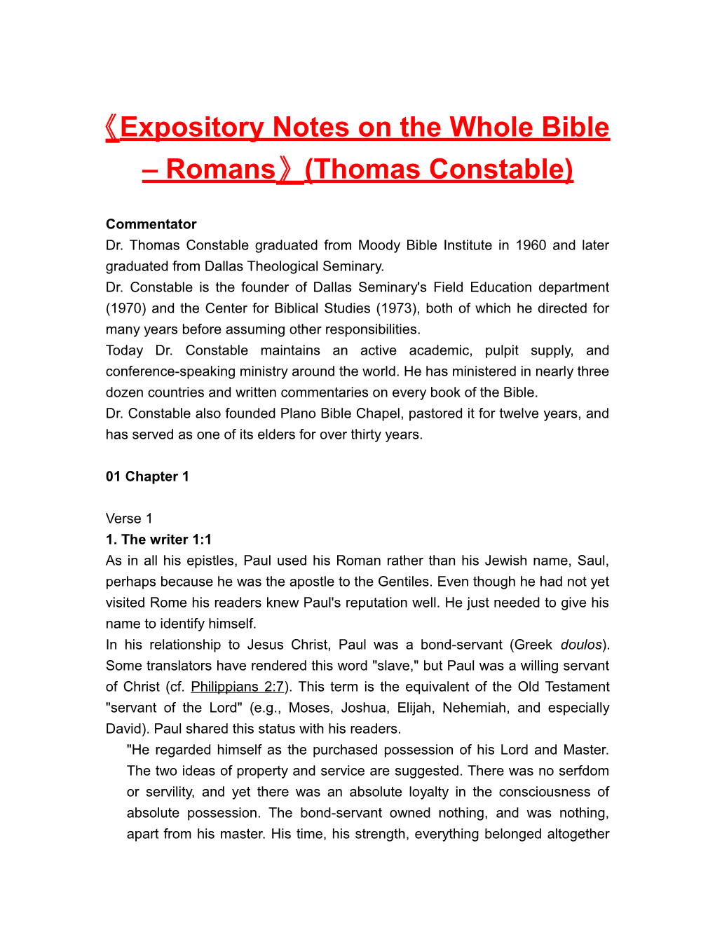 Expositorynotes on the Wholebible Romans (Thomas Constable)