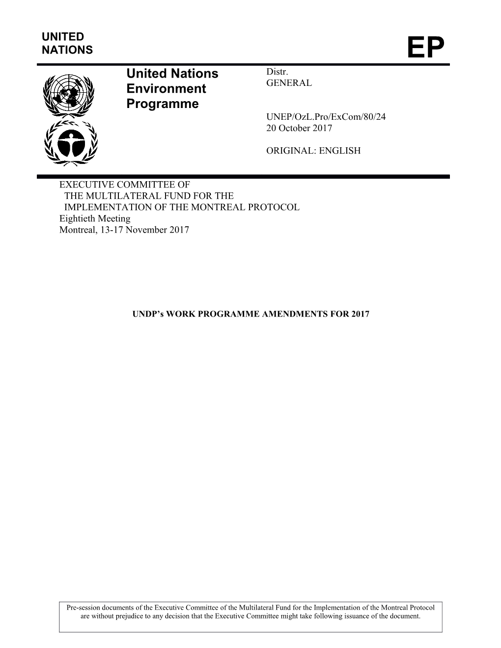 UNDP's Work Programme Amendments for 2017