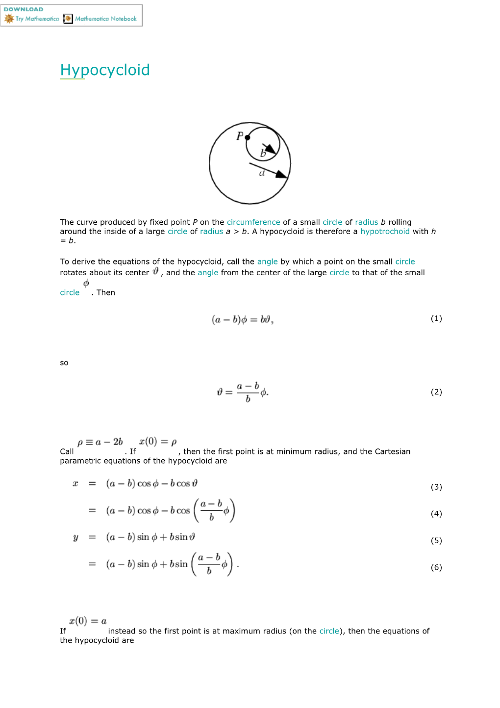 The Curve Produced by Fixed Point P on the Circumference of a Small Circle of Radiusb Rolling