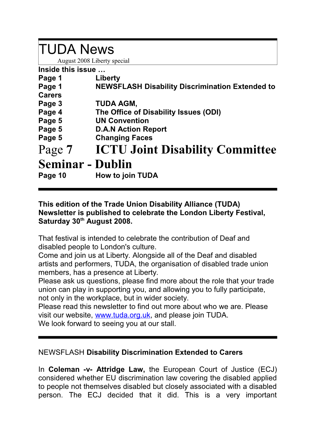 Page 1NEWSFLASH Disability Discrimination Extended to Carers