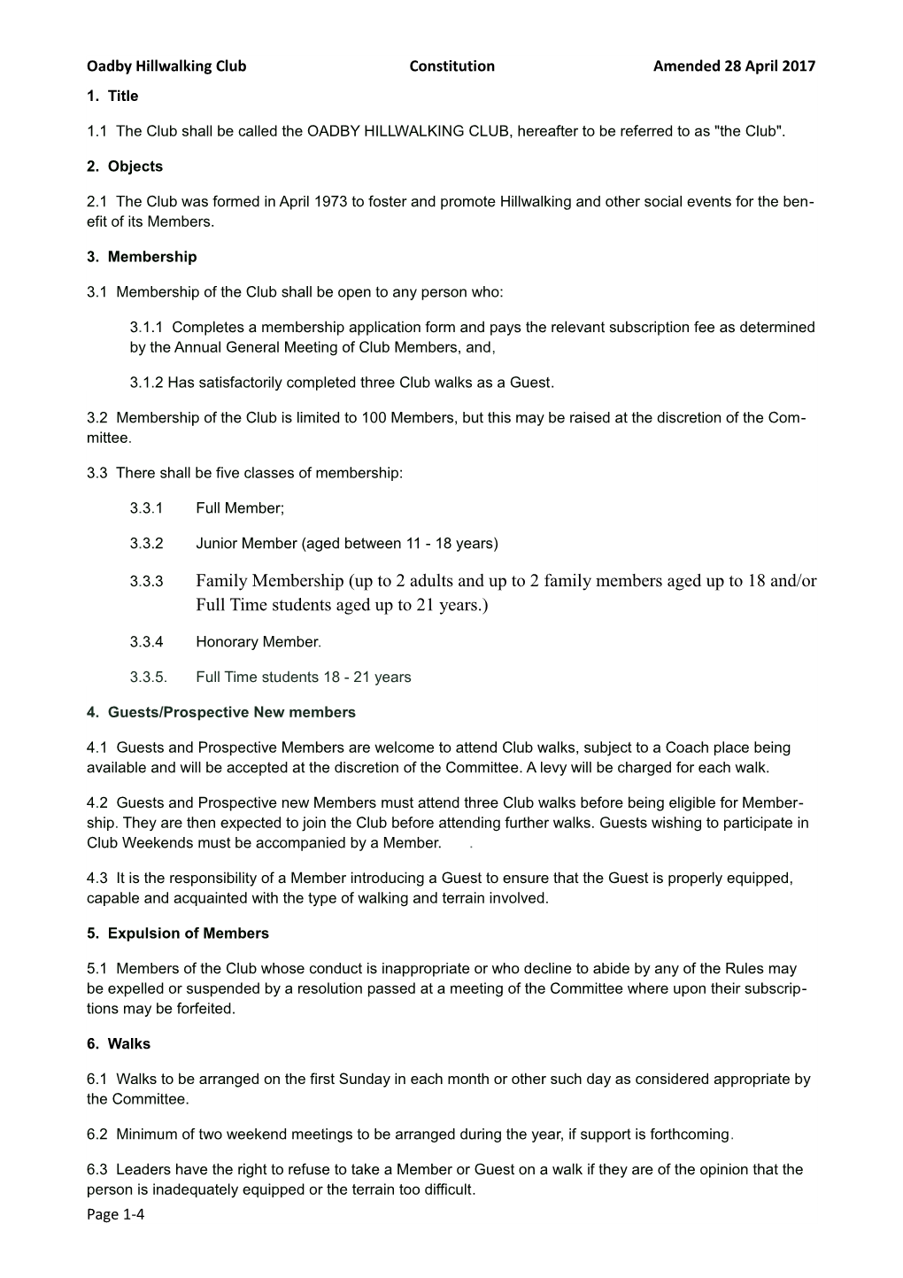 Oadby Hillwalking Clubconstitutionamended 28 April 2017