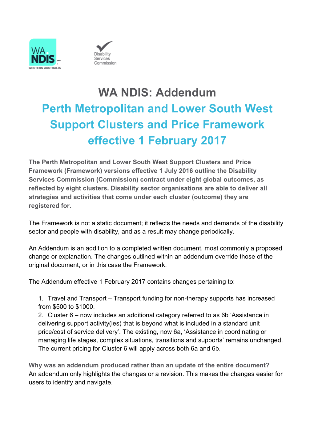 WA NDIS: Addendum