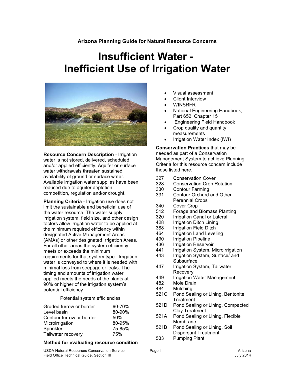 Inefficient Use of Irrigation Water