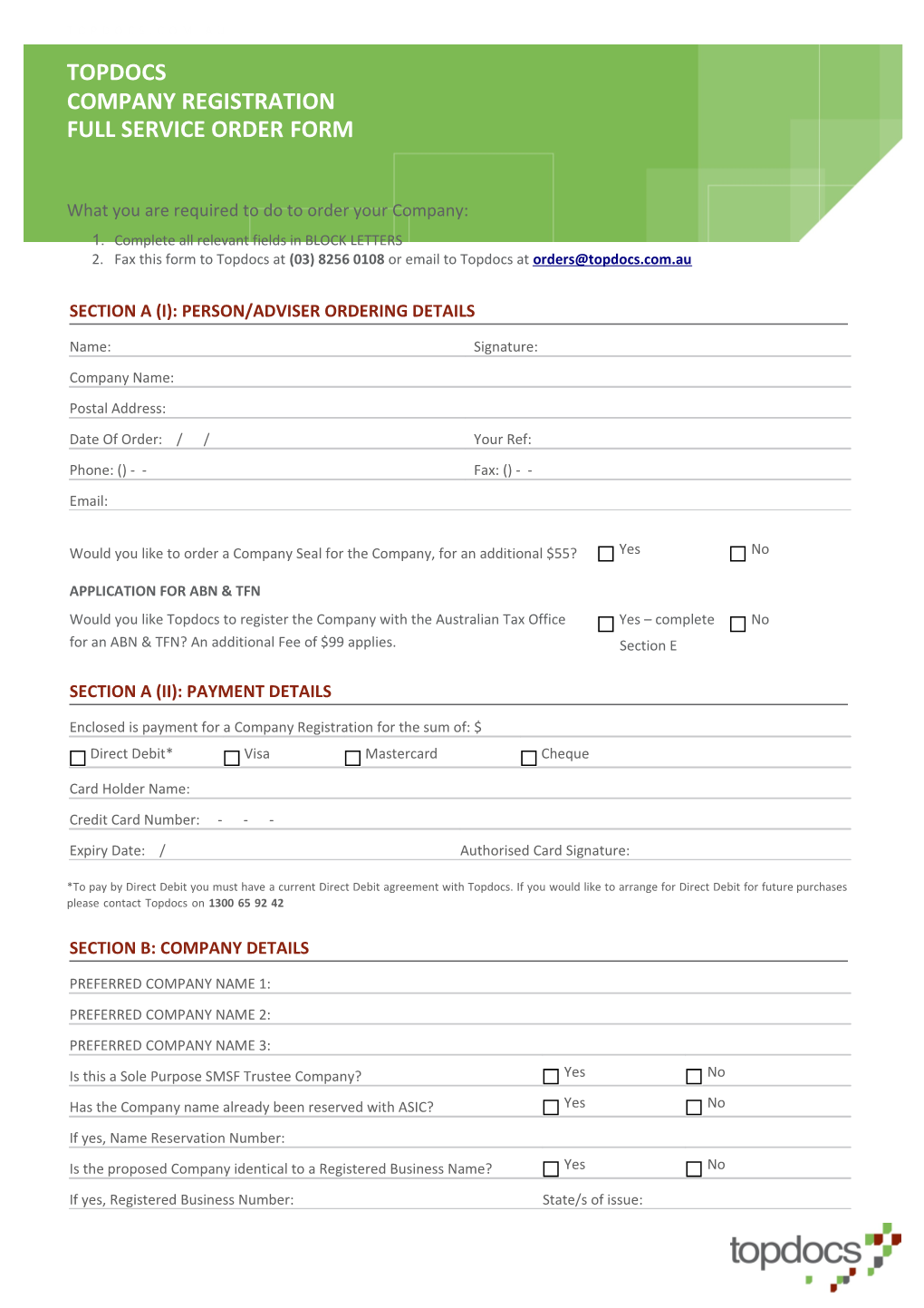 Company Registration Fullserviceorderform Page 1 of 8