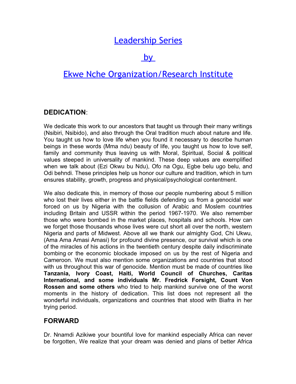 Ekwe Nche Organization/Research Institute