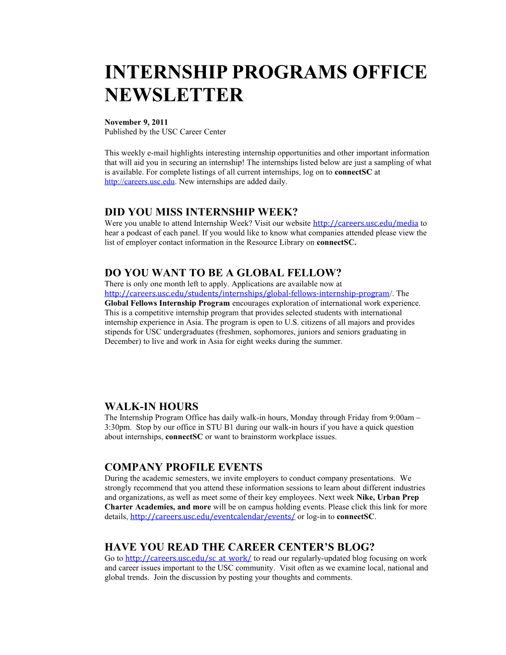 Internship Programs Office Newsletter