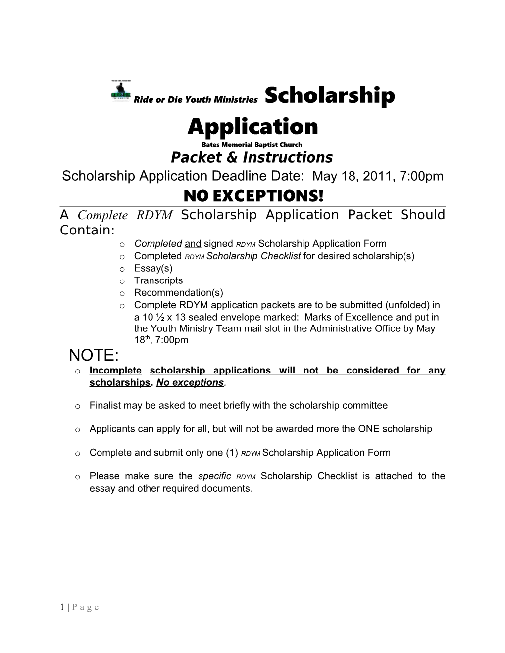 Scholarship Application Packet & Instructions