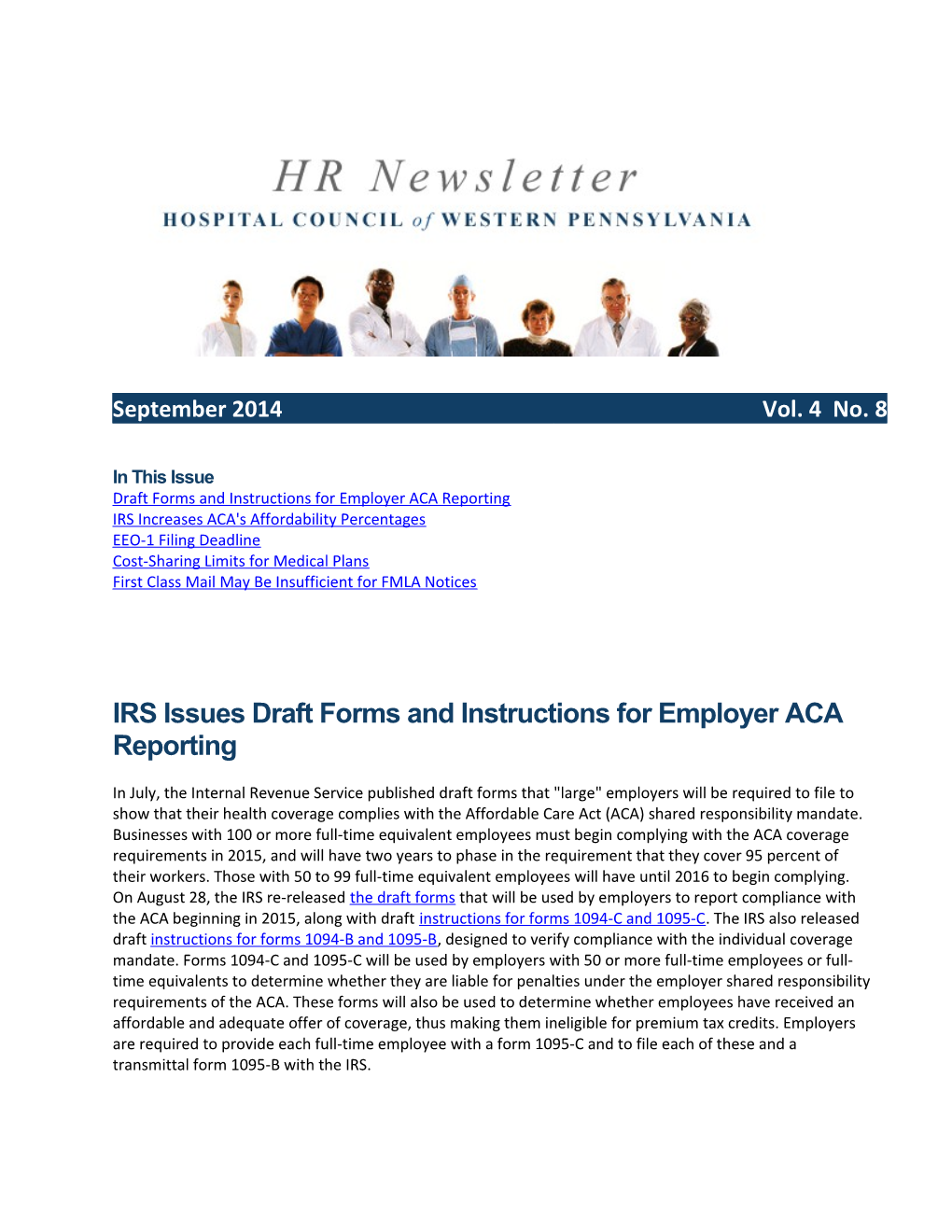 Draft Forms and Instructions for Employer ACA Reporting