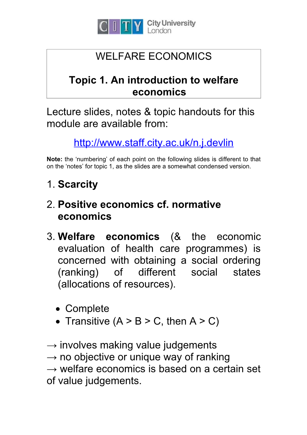 Topic 1. an Introduction to Welfare Economics
