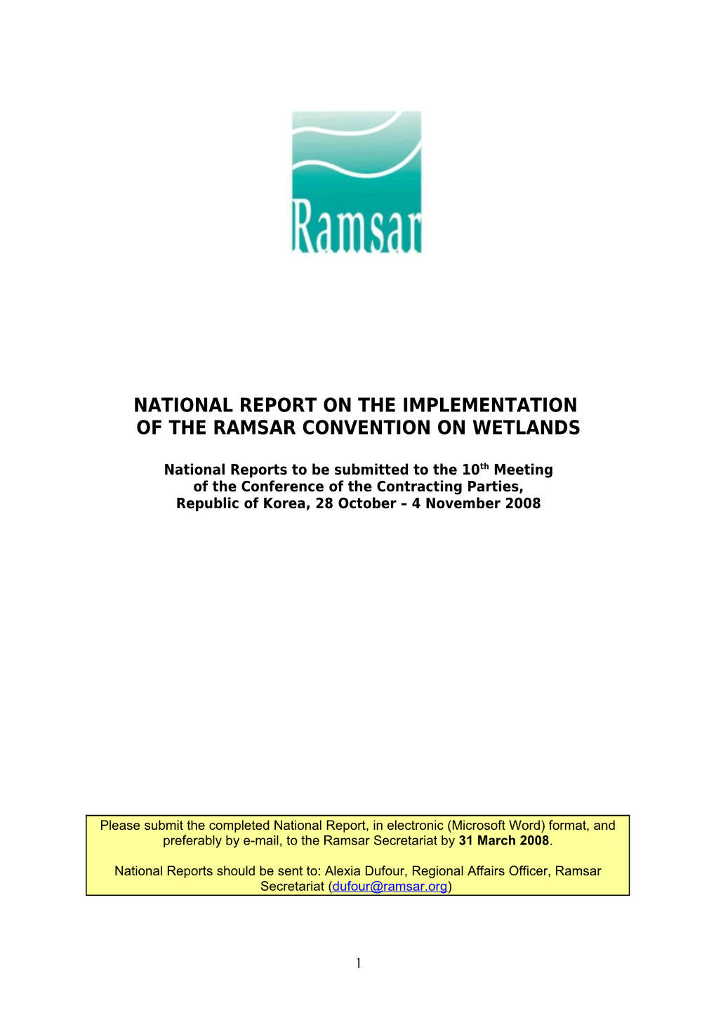 National Reporton the Implementation of the Ramsar Convention on Wetlands