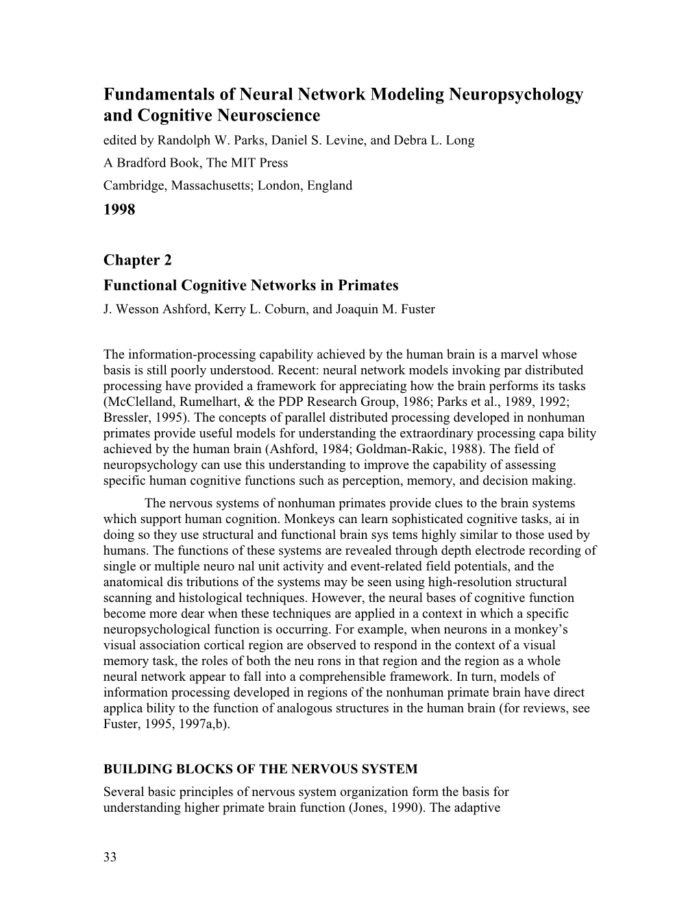 Fundamentals of Neural Network Modeling Neuropsychology and Cognitive Neuroscience