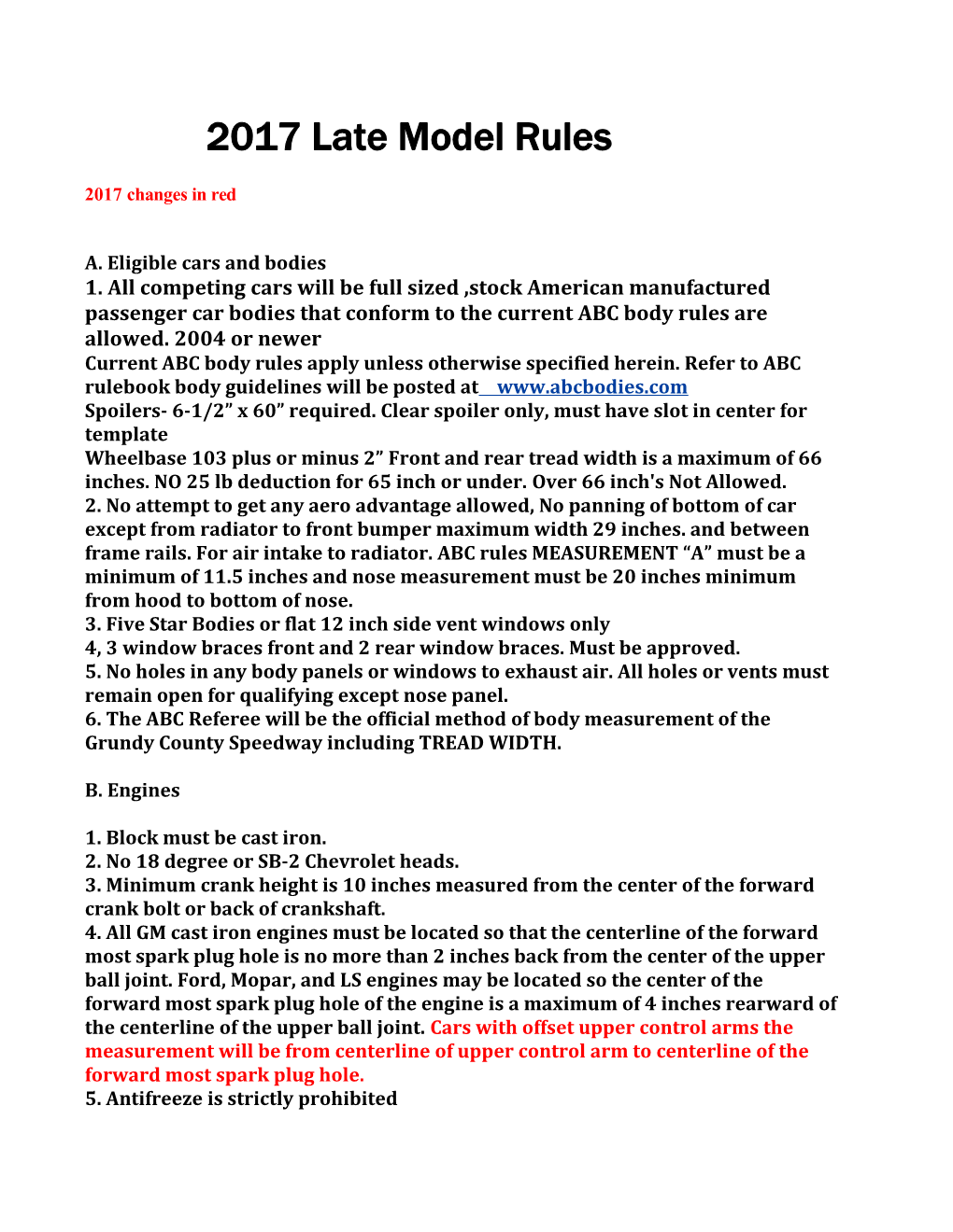 2012 Late Model Rules