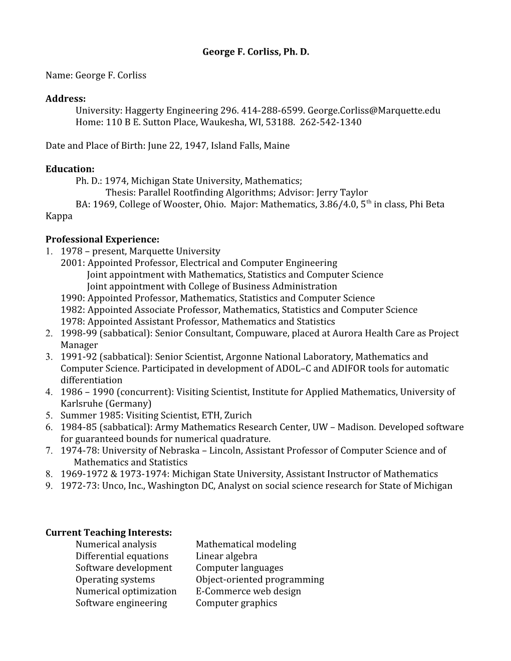 Suggested Format for Curriculum Vitae