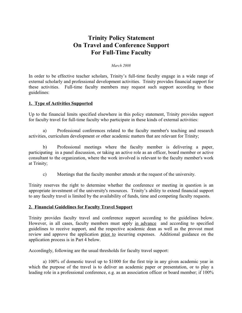 Full-Time Faculty Travel Policy