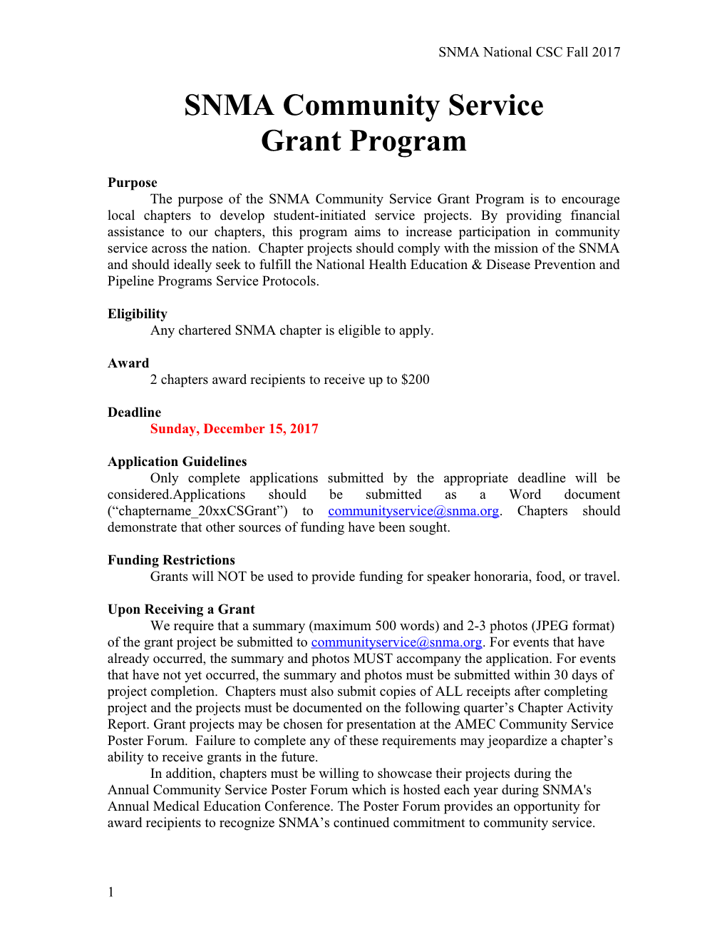 SNMA Community Service Grant Program