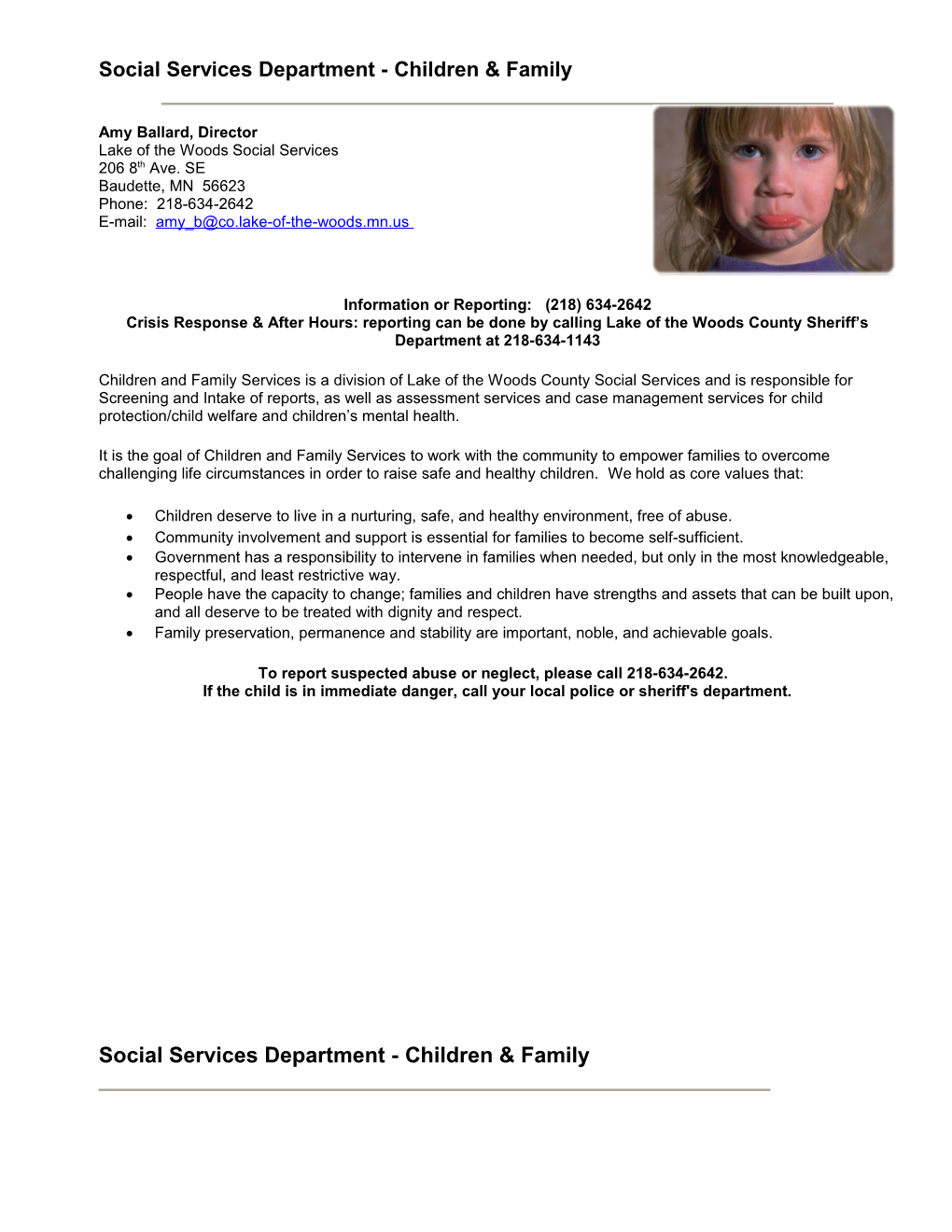 Social Services Department - Children & Family