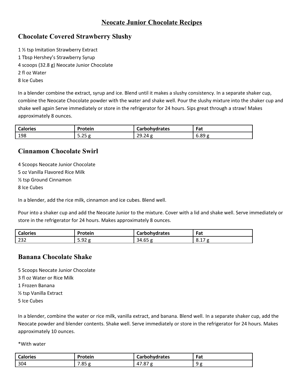 Neocate Junior Chocolate Recipes